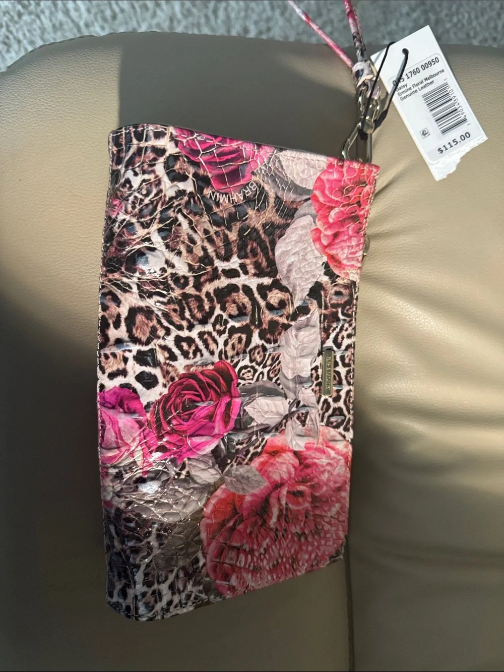 Brahmin Floral & Leopard Print Wristlet in Pink, Brown